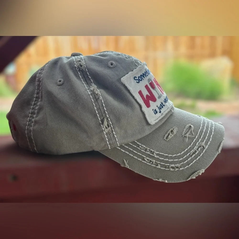 KBETHOS Tan Distressed Wine Quote Hat